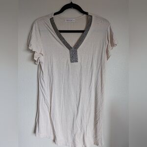 Maner Cream Embellished V-Neck Women's Tunic Size M